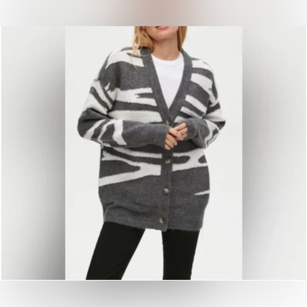 MICHAEL STARS Nell Cardigan In Charcoal Combo NWT 3x - Picture 2 of 7